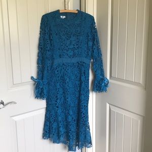 Blue Lace Tie-Sleeve Sheath Dress